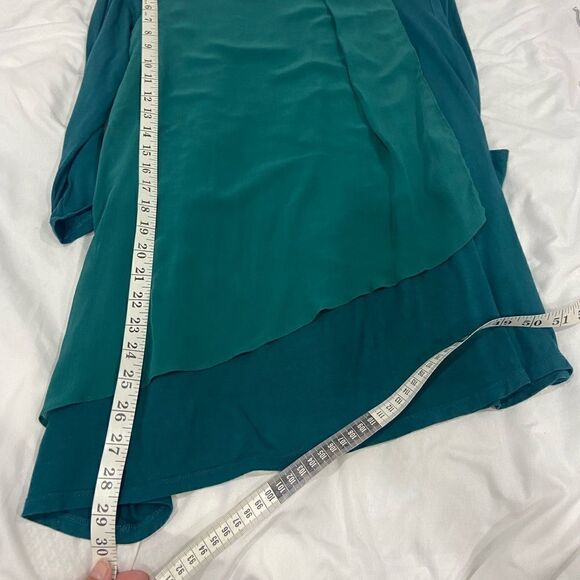 H By Halston, long sleeve green jade assymetrical double layer top size S - Picture 6 of 9
